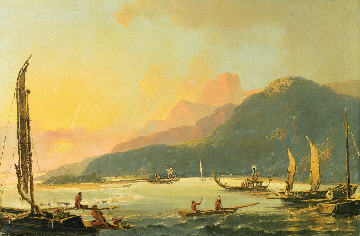 Tahitańskie galery wojenne w zatoce Matavai, Tahiti autorstwa William Hodges