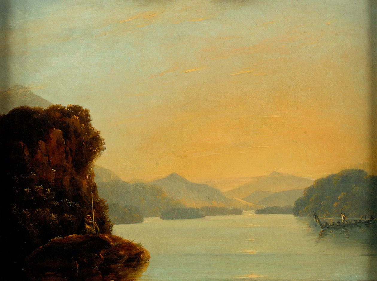 Widok na zatokę Dusky Bay z maoryskim kajakiem autorstwa William Hodges