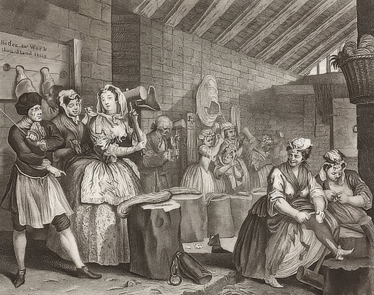 A Harlot?s Progress / Der Weg einer Dirne, Blatt 4: Im Zuchthaus. 1732 autorstwa William Hogarth