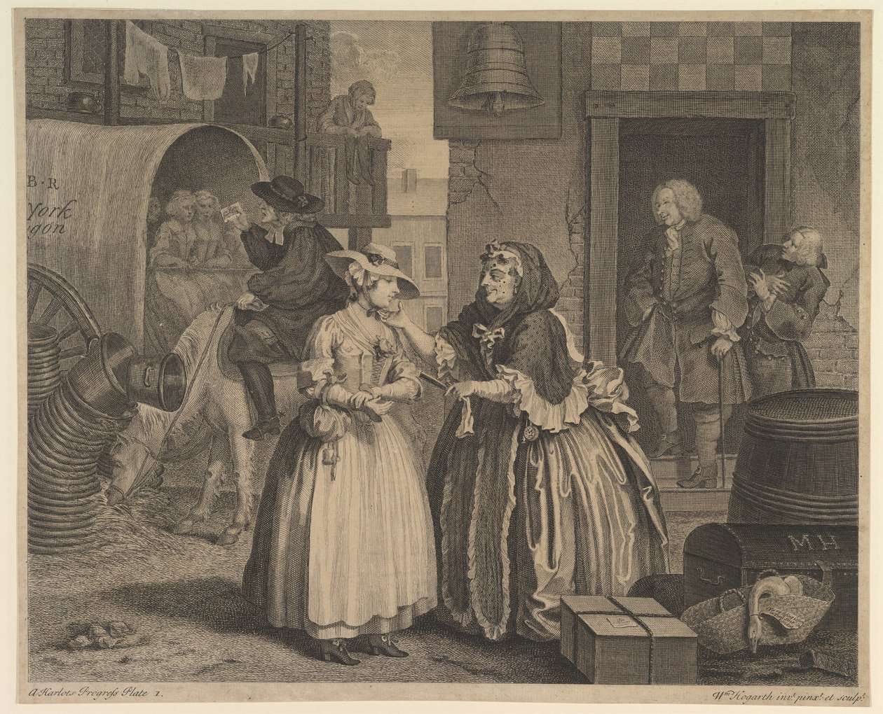 Postęp nierządnic, płyta 1, przed kwietniem 1732. autorstwa William Hogarth
