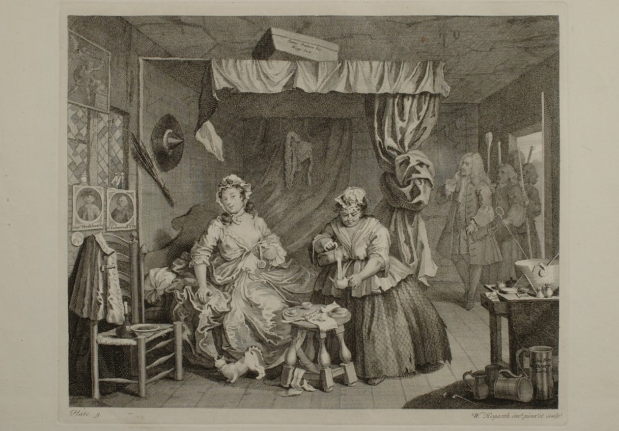 Życie prostytutki: tablica 3 autorstwa William Hogarth