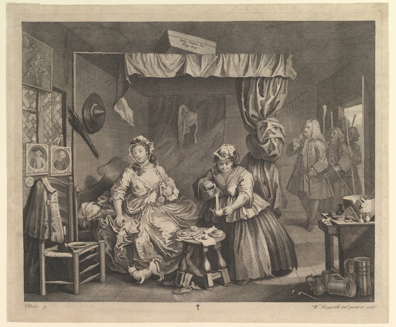 Postęp nierządnic, płyta 3, kwiecień 1732. autorstwa William Hogarth