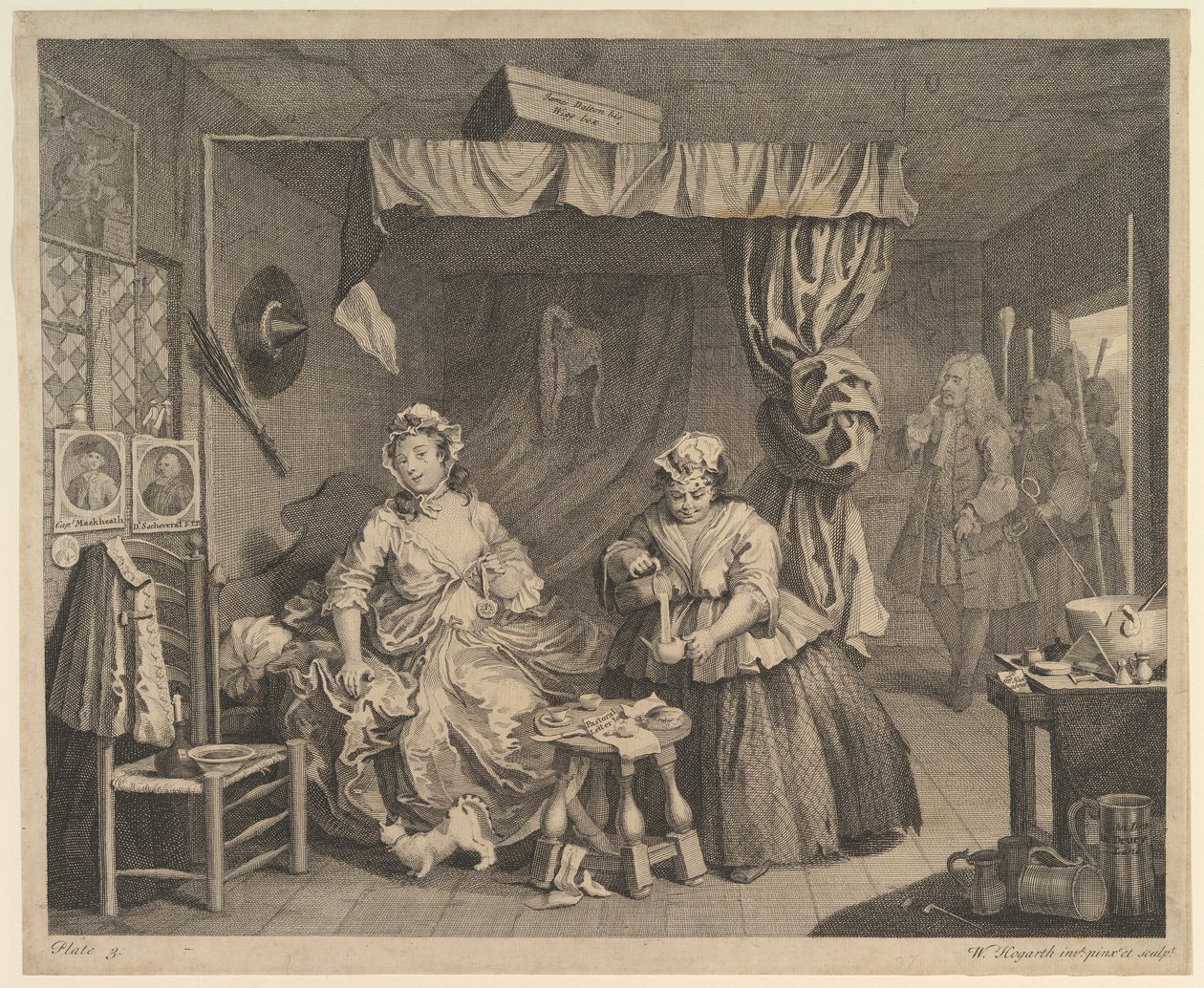 Postęp nierządnic, płyta 3, przed kwietniem 1732. autorstwa William Hogarth