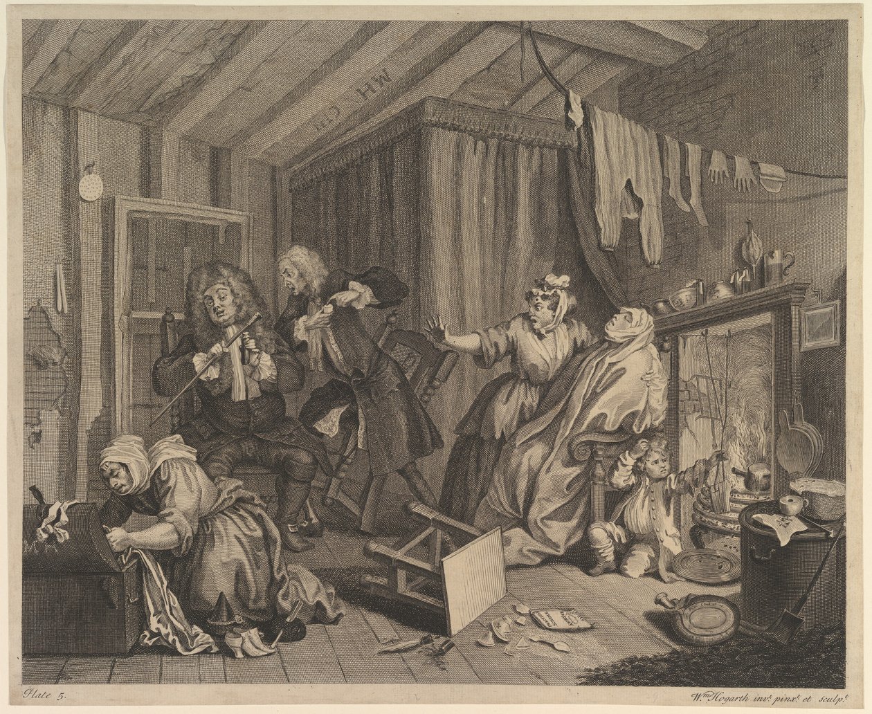 Postęp nierządnic, płyta 5, przed kwietniem 1732. autorstwa William Hogarth