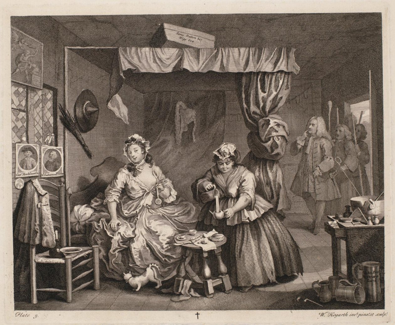 Postęp nierządnicy, płyta 3 autorstwa William Hogarth