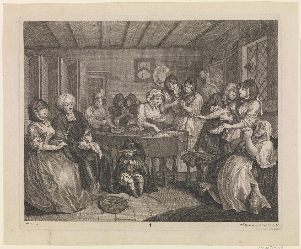 Postęp nierządnicy, płyta 6 autorstwa William Hogarth