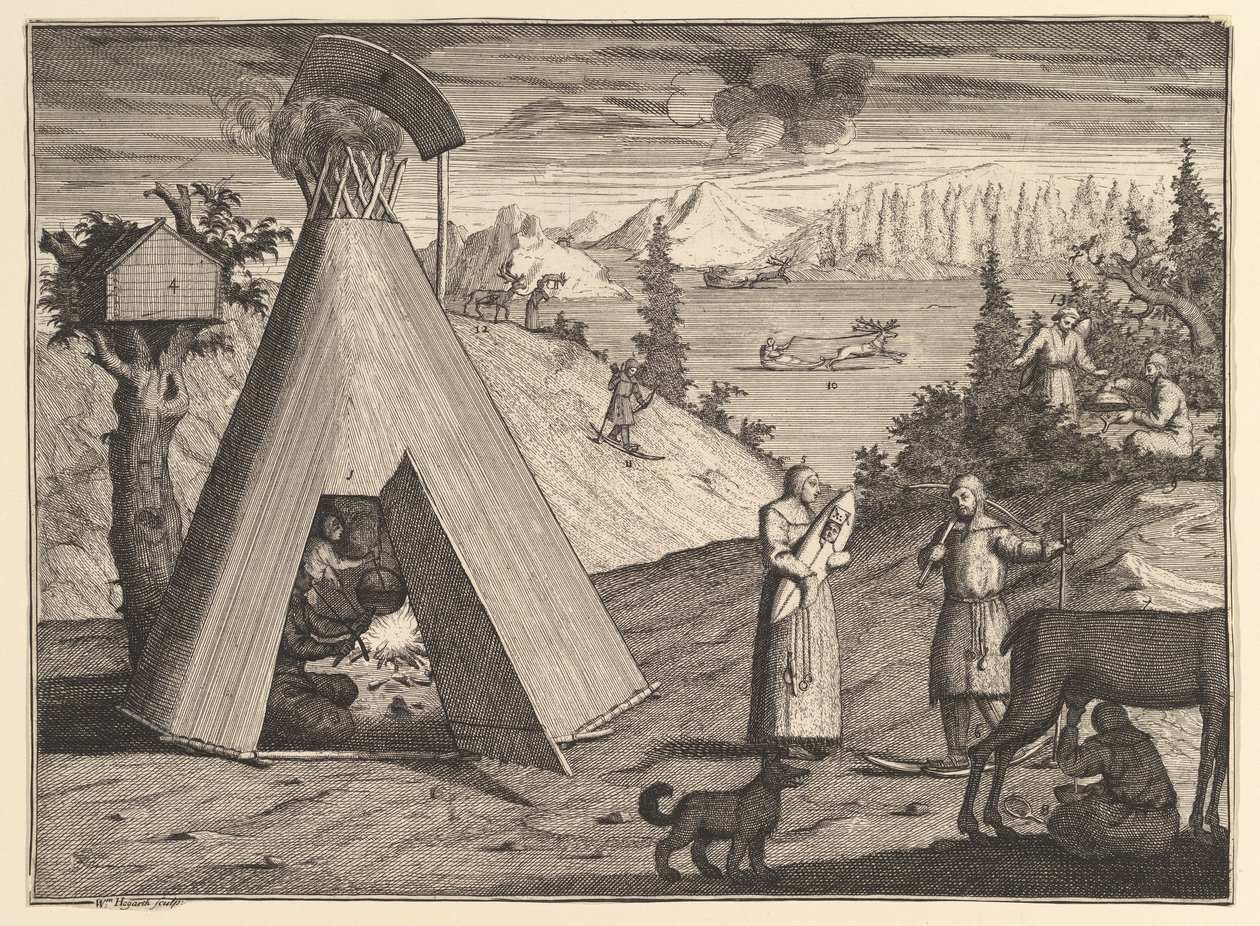 Lapońska chata Aubry de La Mottrayes Podróżuje po Europie, Azji i części..., 1723-24. autorstwa William Hogarth