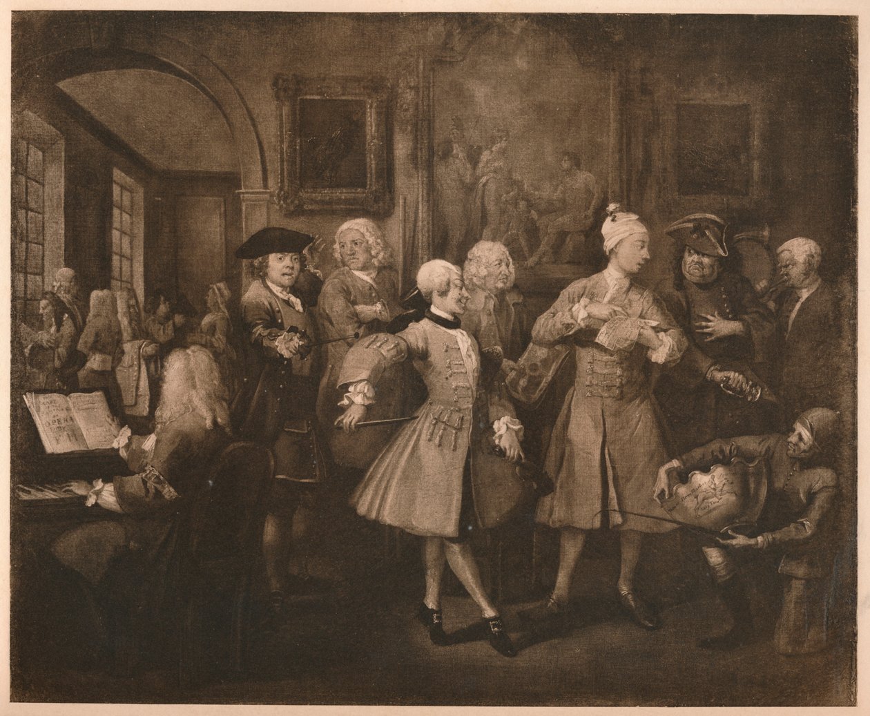 Postęp grabi - 2: Levée, 1733. autorstwa William Hogarth
