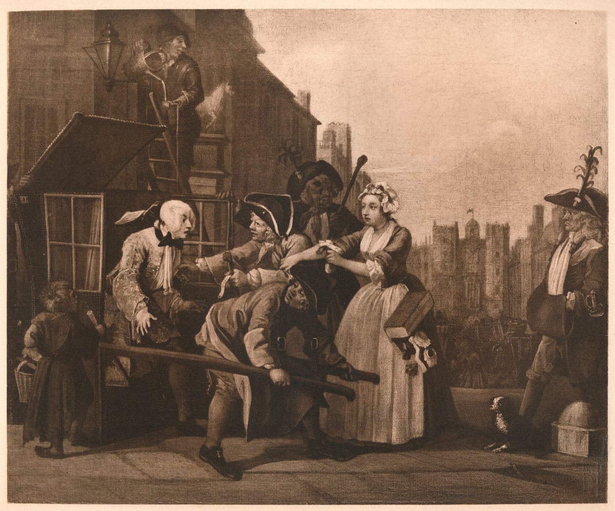 Postęp grabi - 4: Aresztowanie, 1733. autorstwa William Hogarth