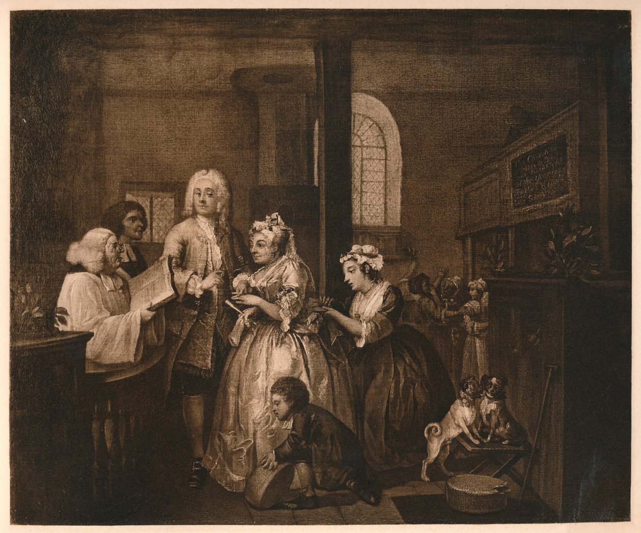 Postęp grabi - 5: On się żeni, 1733. autorstwa William Hogarth