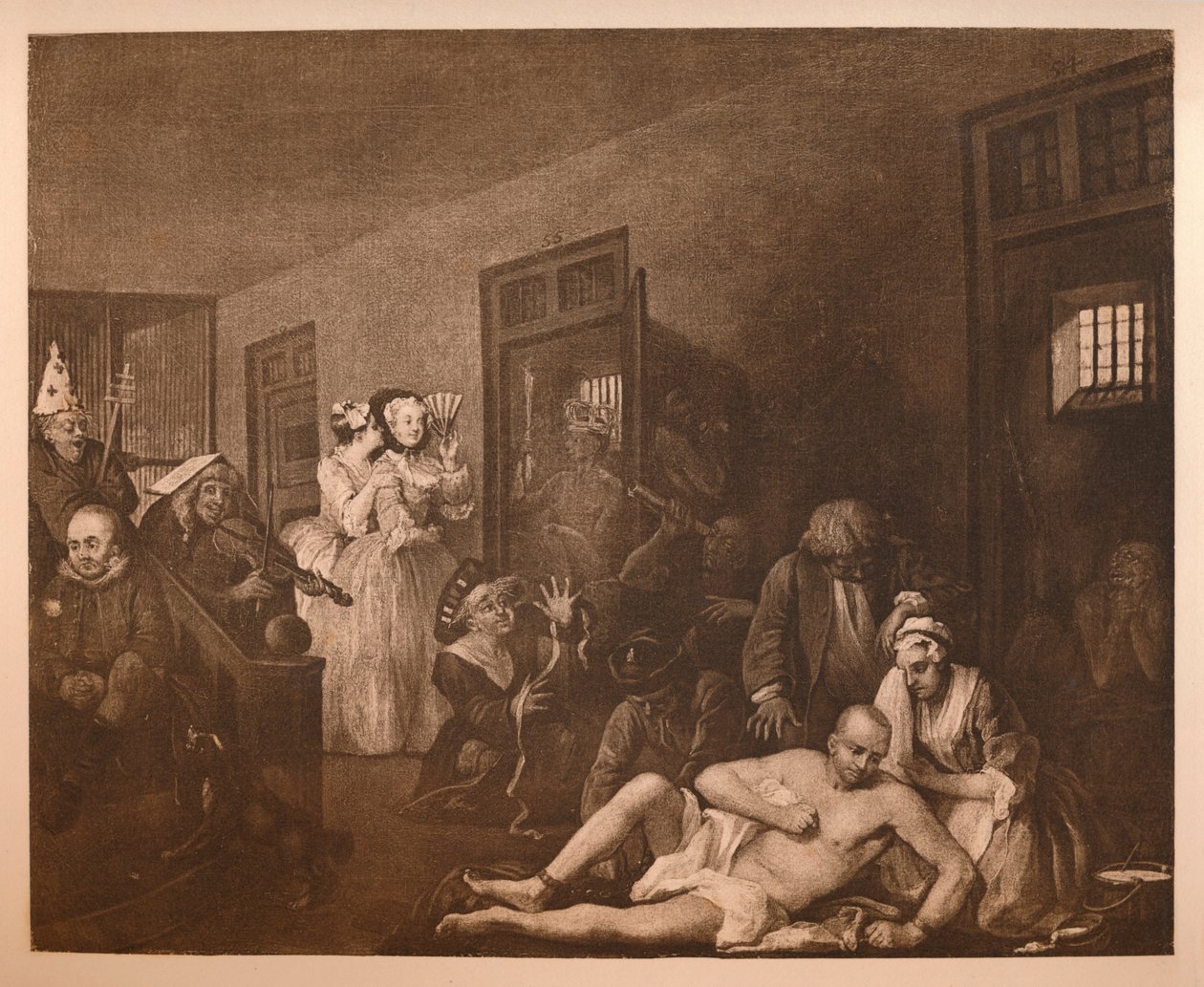 Postęp grabi - 8: Szalony dom, 1733. autorstwa William Hogarth