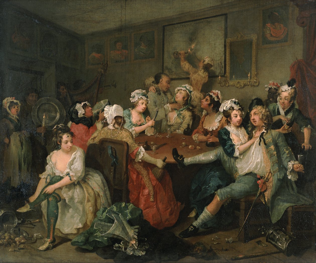 Postęp rozpustnika III: Rozpustnik w tawernie Róża autorstwa William Hogarth