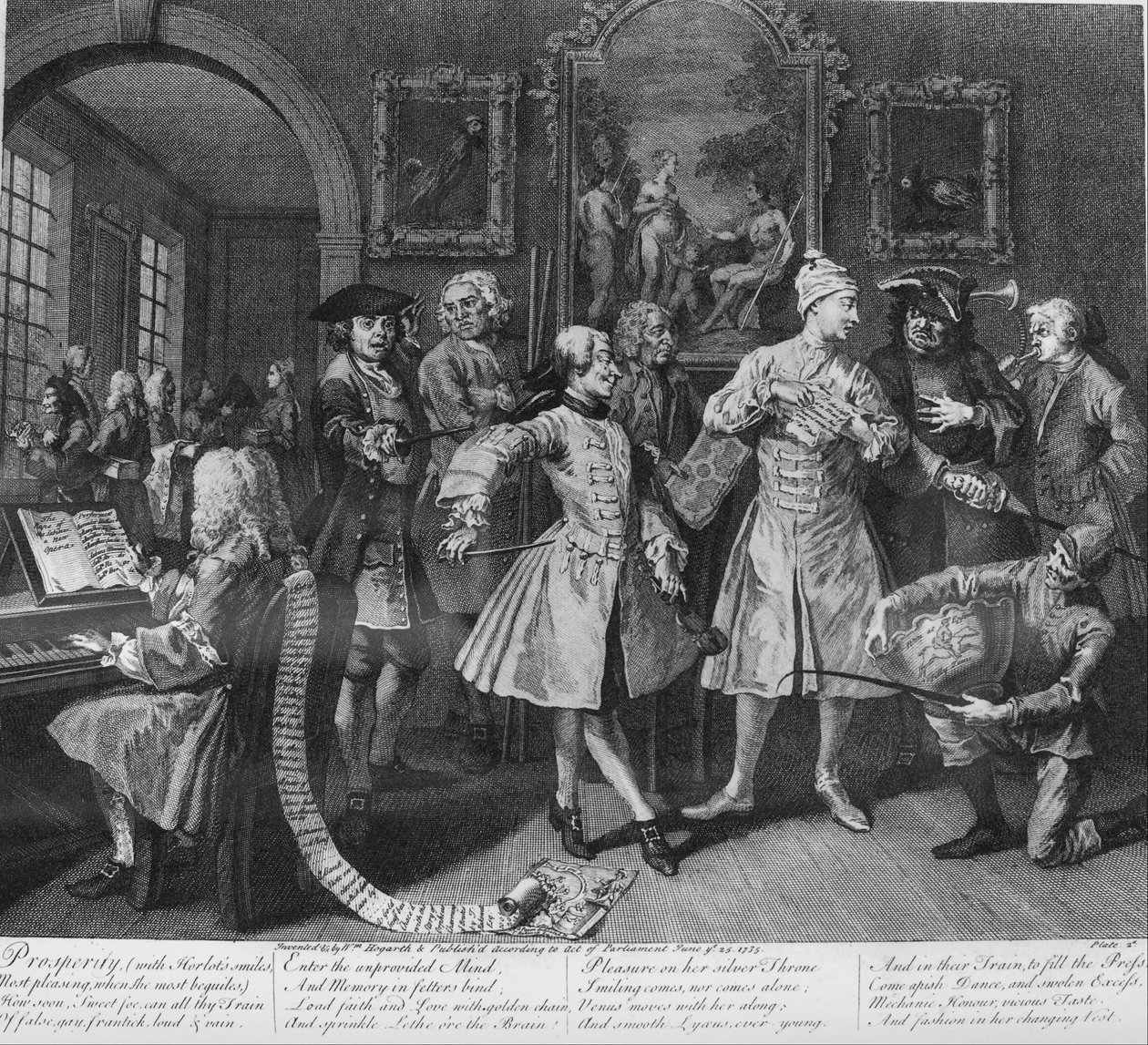 Postęp grabi, płyta 2, w otoczeniu artystów i profesorów autorstwa William Hogarth