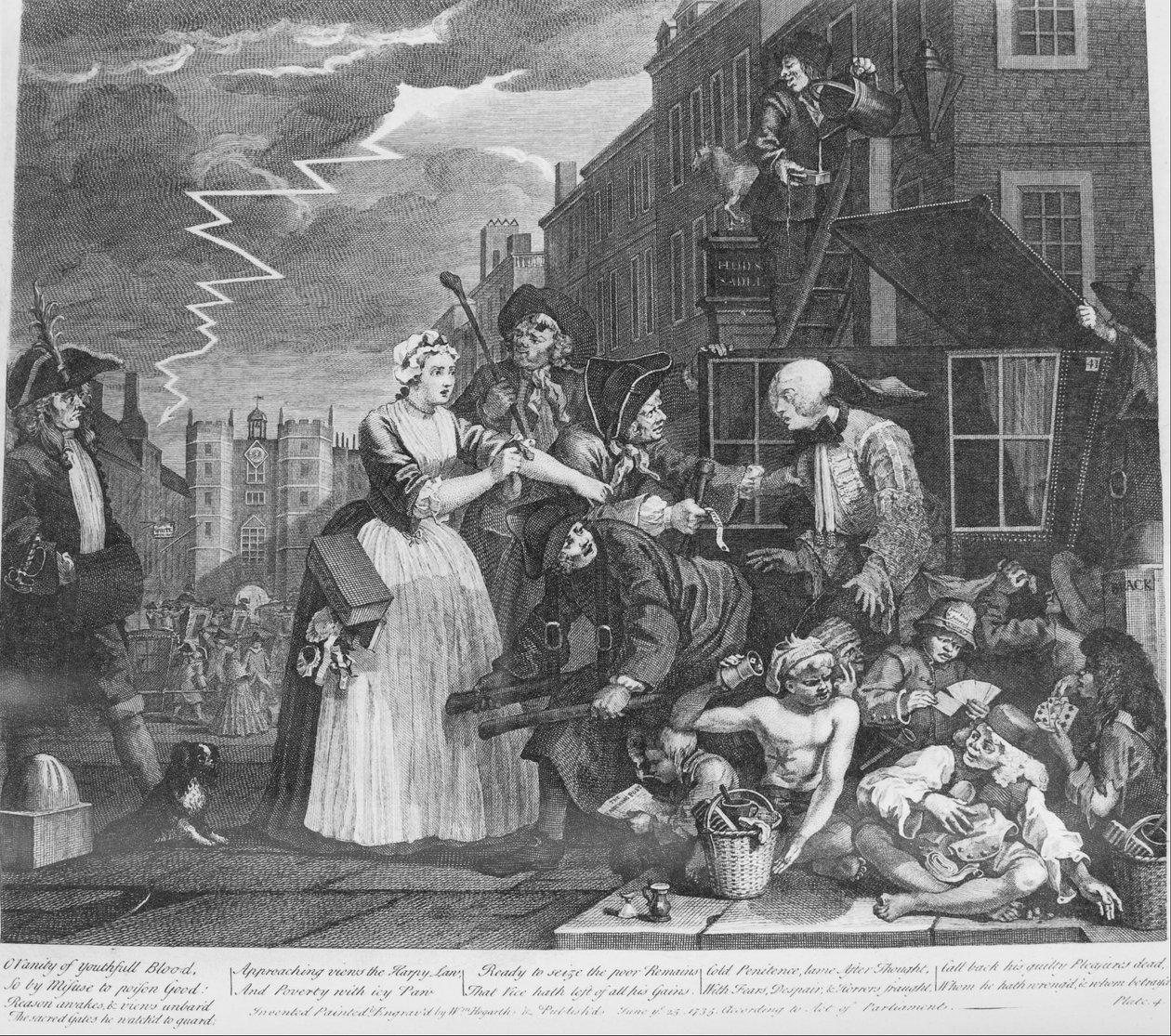 Postęp prowizji, płyta 4, aresztowany za długi autorstwa William Hogarth