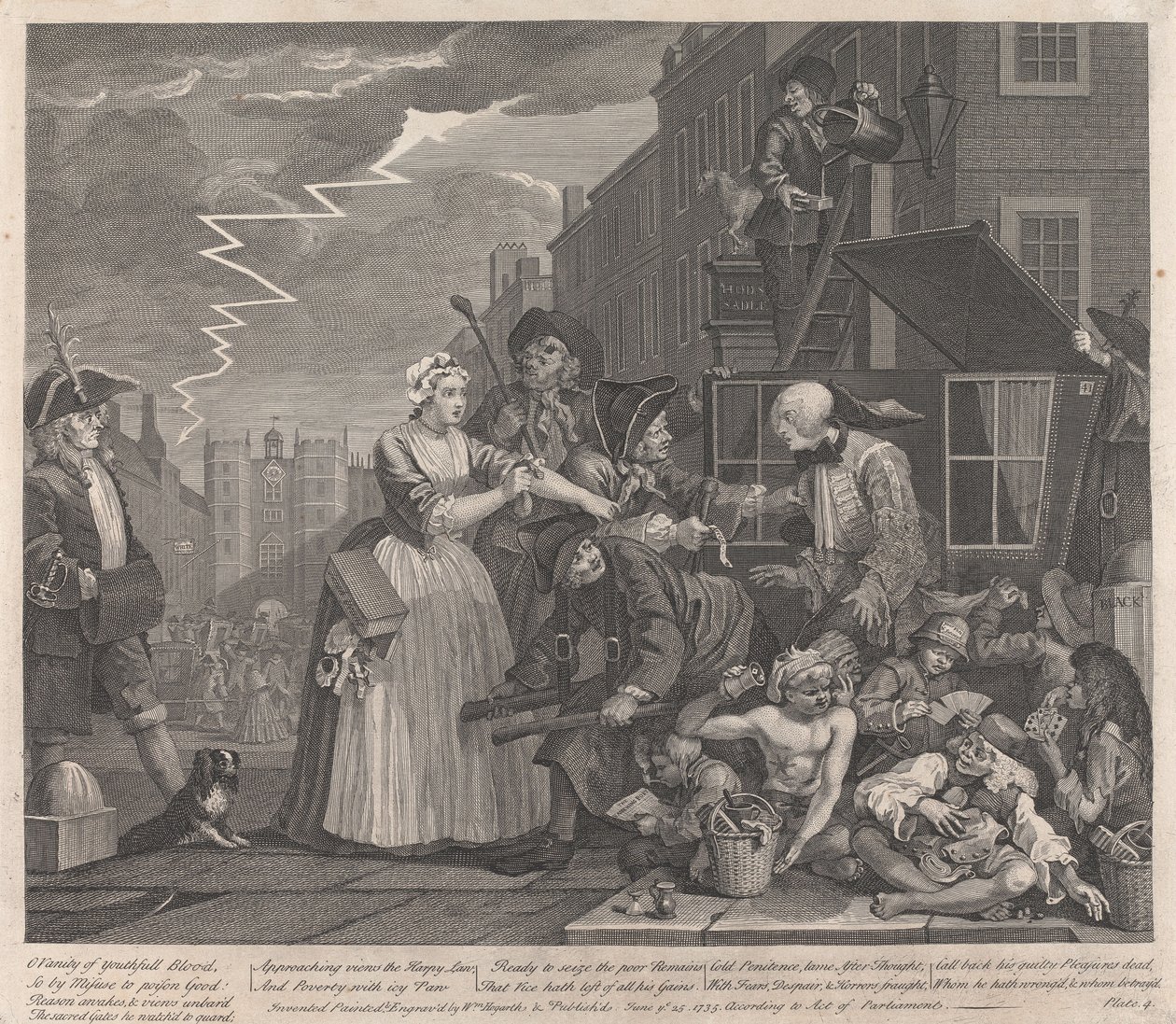 Kariera hulaki, tablica 4: idzie do sądu autorstwa William Hogarth
