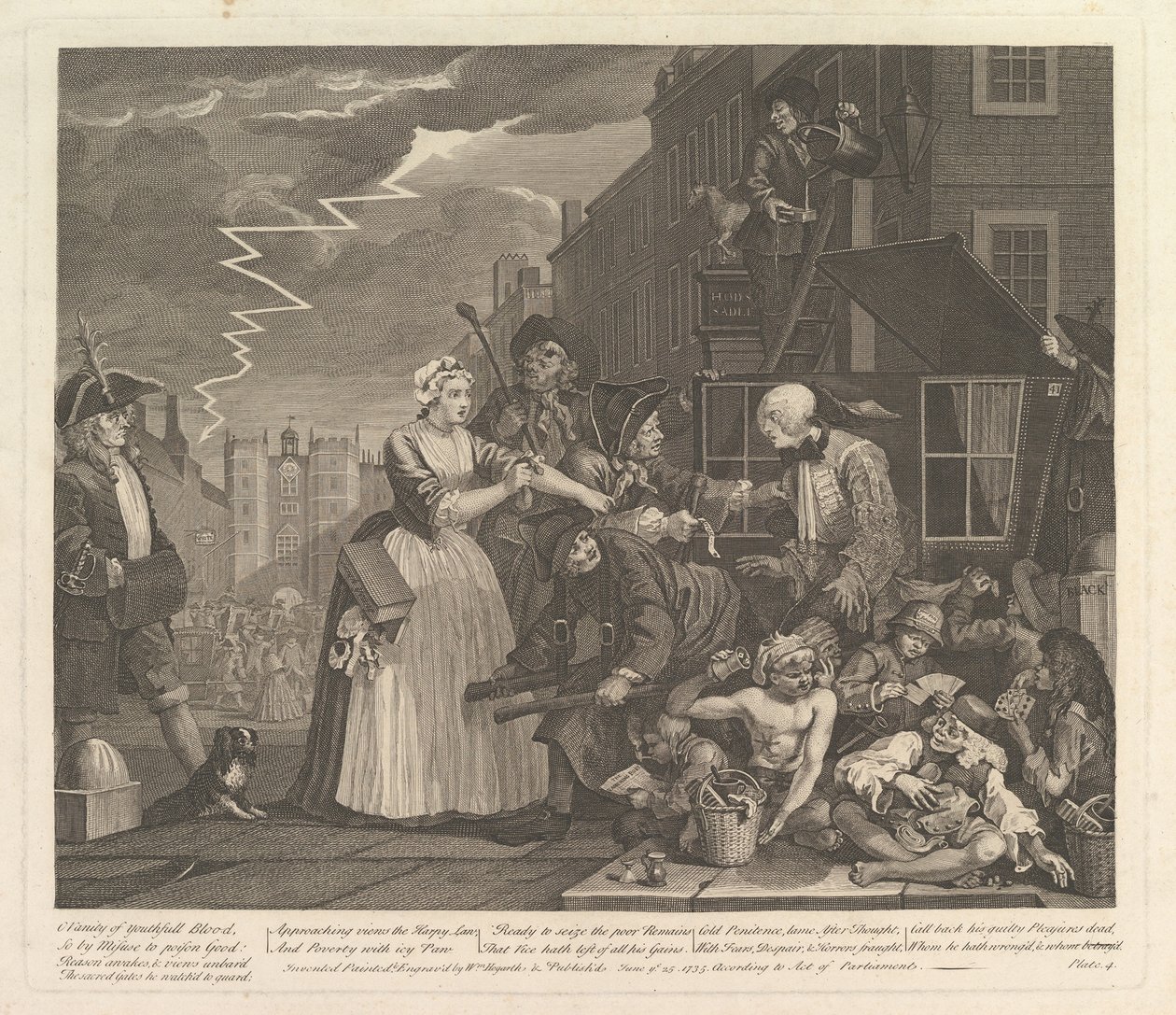 A Rakes Progress, płyta 4, 25 czerwca 1735. autorstwa William Hogarth