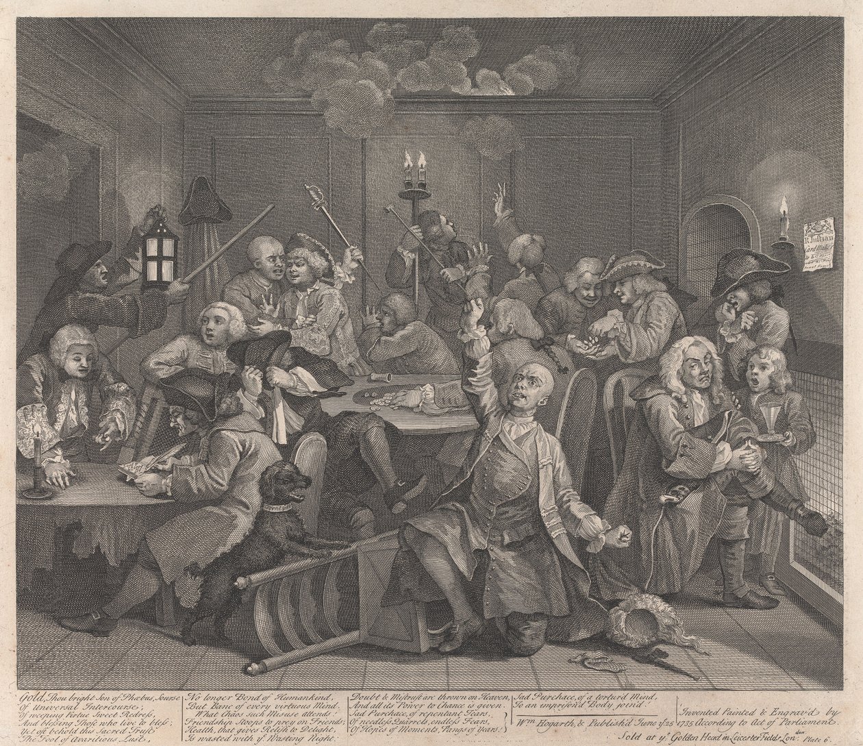 Kariera rozpustnika, tablica 6: Uprawia hazard autorstwa William Hogarth