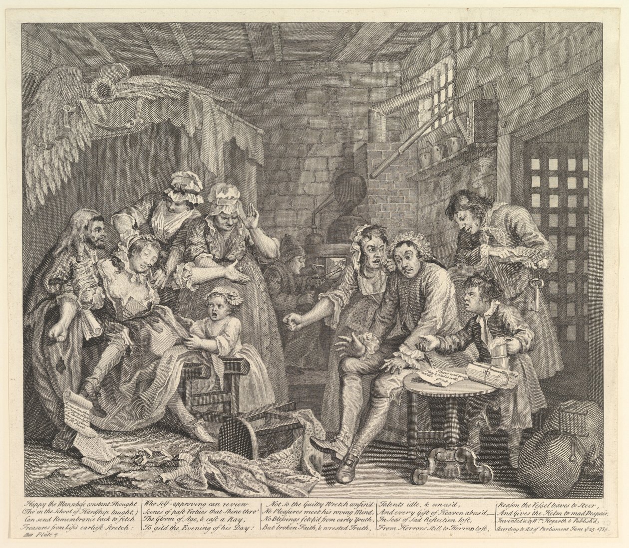 A Rakes Progress, płyta 7, 25 czerwca 1735. autorstwa William Hogarth