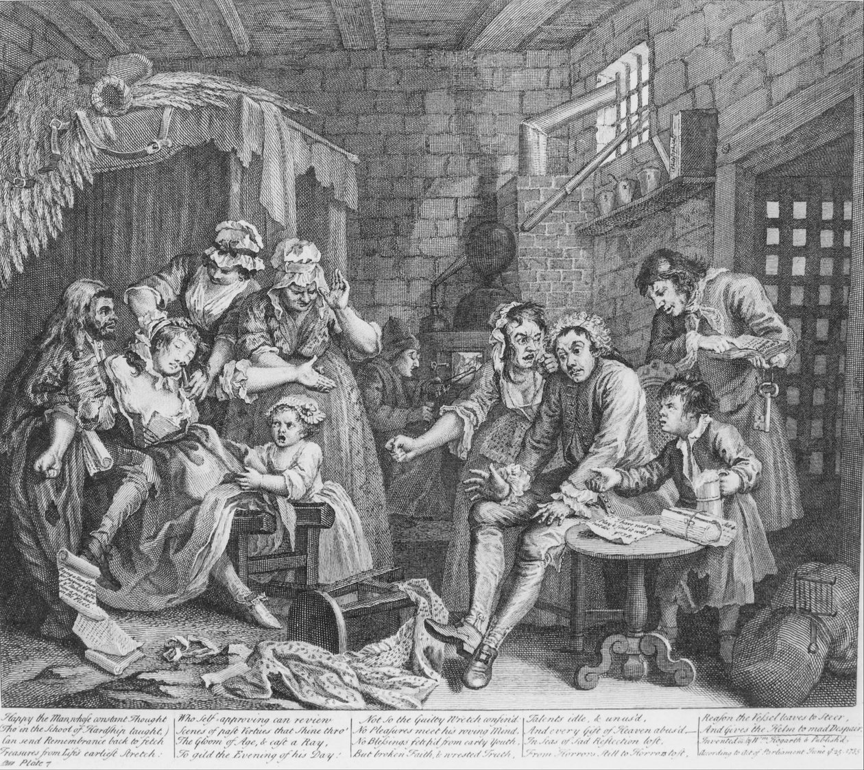 Postęp grabi, płyta 7, scena więzienna autorstwa William Hogarth
