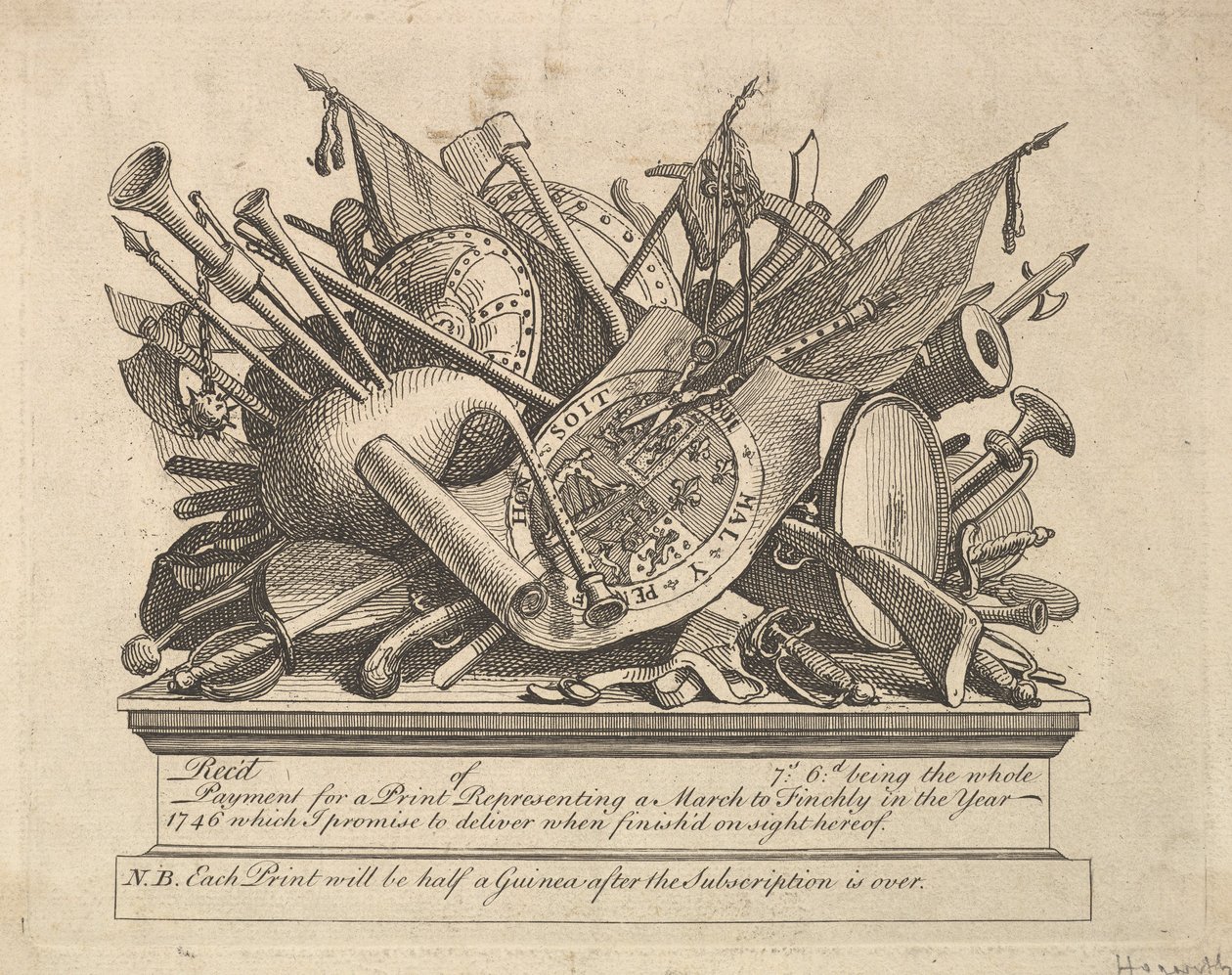 Stojak na broń, instrumenty muzyczne itp., marzec 1749-50. autorstwa William Hogarth