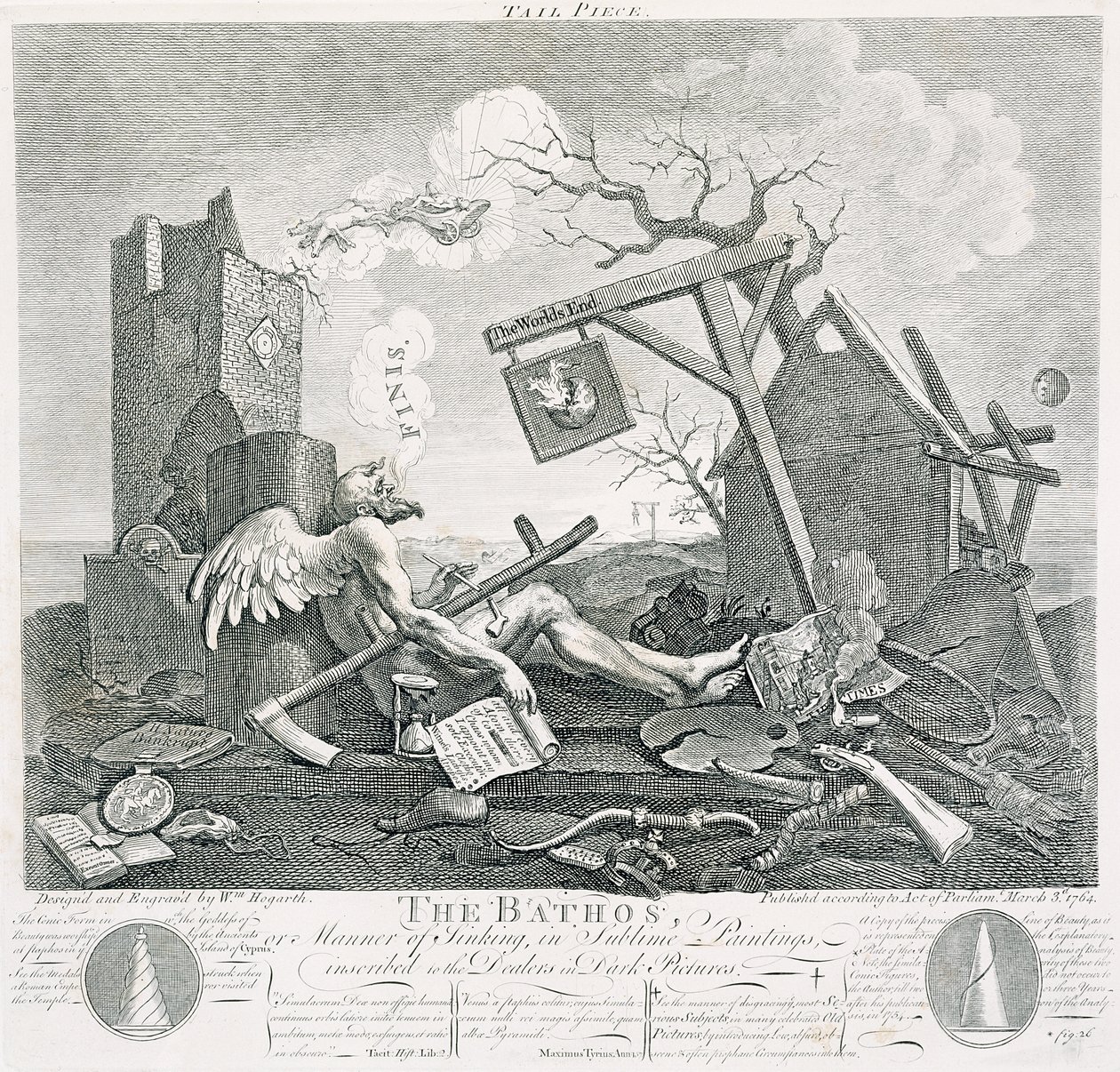 Bathos, sposób zatonięcia, w wysublimowanych obrazach wpisanych do handlarzy ciemnymi obrazami, 1764 (akwaforta i grawerowanie) autorstwa William Hogarth
