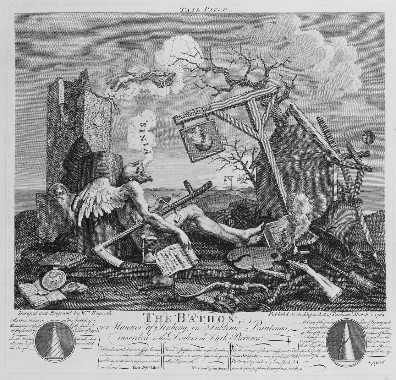 Bathos, sposób zatapiania, w wysublimowanych obrazach wpisanych do handlarzy ciemnymi obrazami, 1764 autorstwa William Hogarth