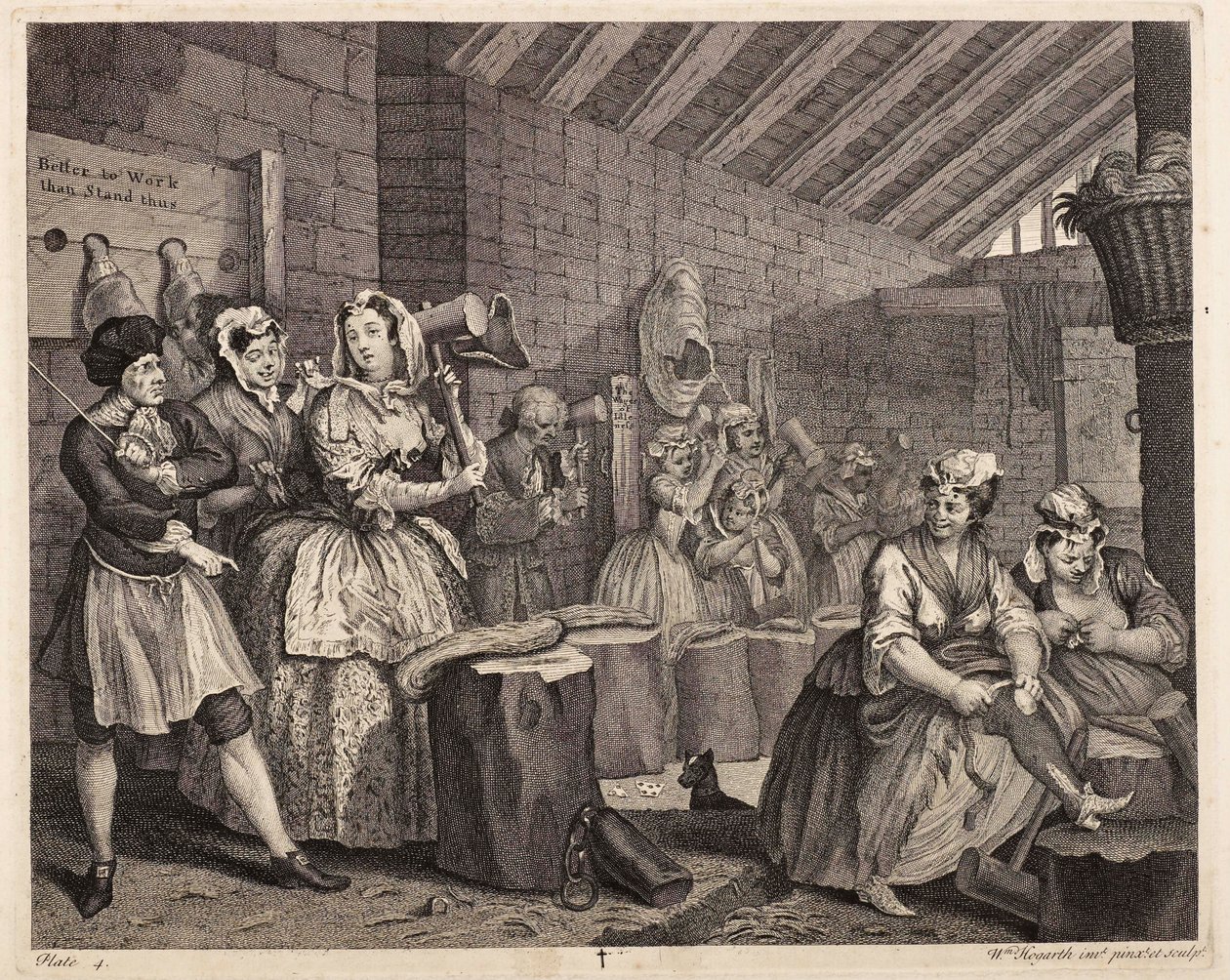Tłuczenie konopi w Bridewell: Kariera prostytutki, tablica 4 autorstwa William Hogarth