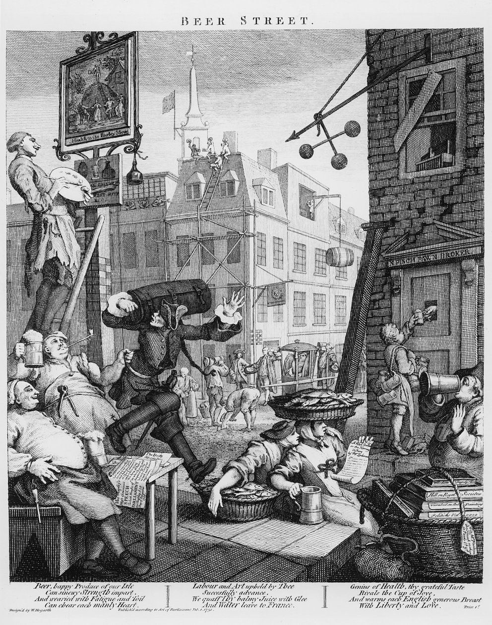 Ulica Piwa, 1751 autorstwa William Hogarth