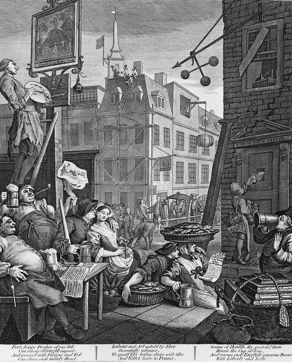 Beer Street, Londyn, grawerowanie Williama Hogartha (1697-1764), Wielka Brytania autorstwa William Hogarth