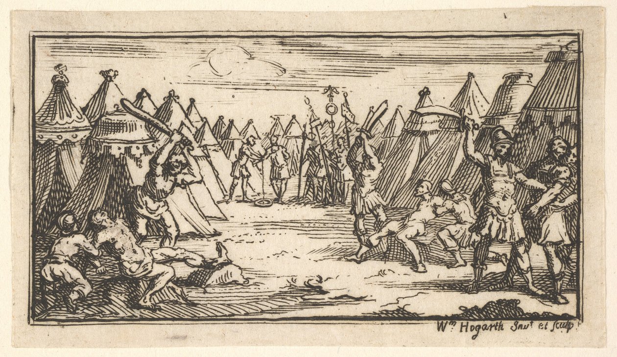 Łamanie nóg John Bóbr, Rzymskie kary wojskowe, 1725, po 1725. autorstwa William Hogarth