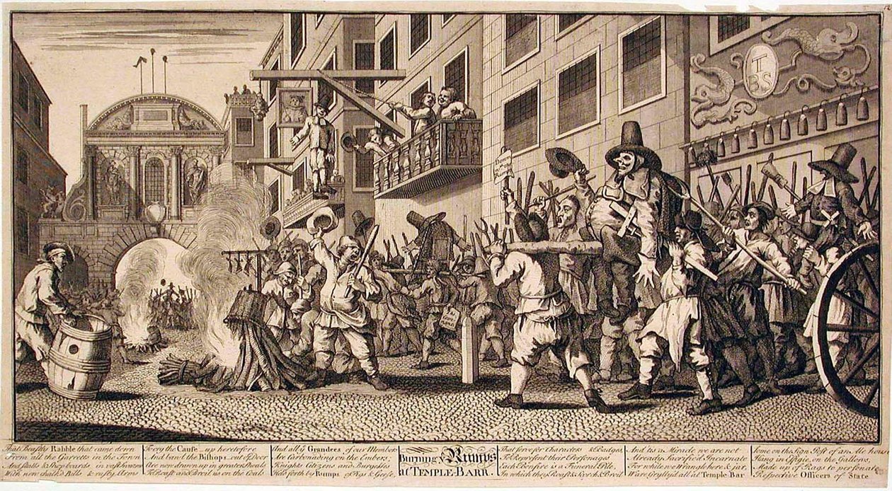 Spalanie „Rumps” w Temple Bar autorstwa William Hogarth