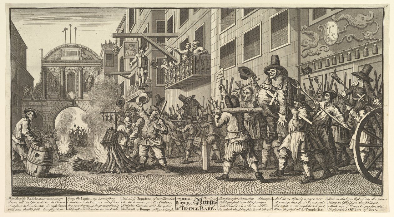 Palenie zadu w Temple Bar Dwanaście dużych ilustracji do Hudibras Samuela Butlera..., 1725-68. autorstwa William Hogarth