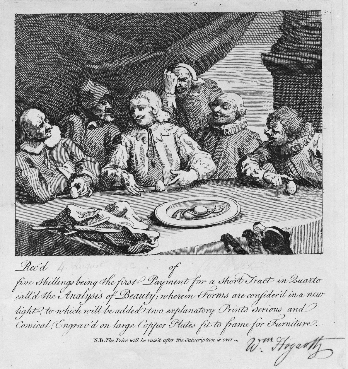 Kolumb rozbijający jajko, 1752 autorstwa William Hogarth