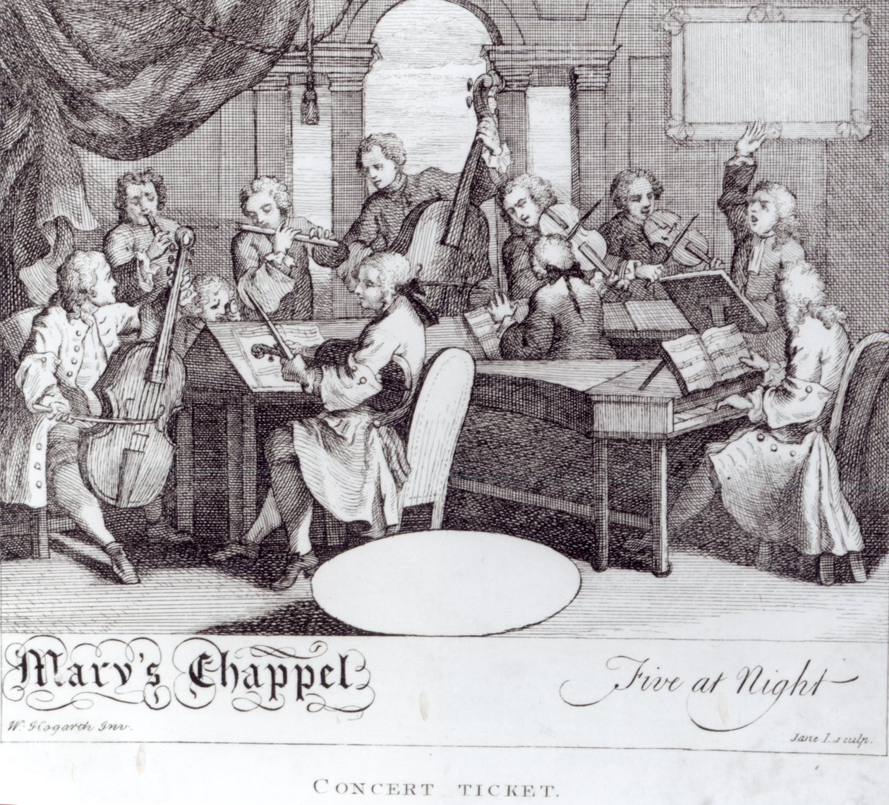 Bilet na koncert do Kaplicy Marii autorstwa William Hogarth