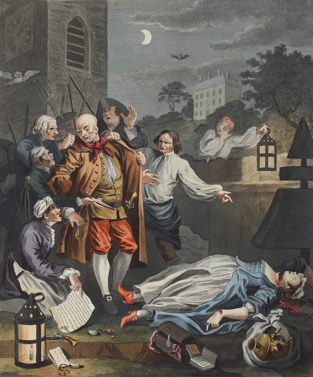 Okrucieństwo w doskonałości, z „Czterech etapów okrucieństwa”, ilustracja z „Hogarth Restored: The Whole Works of the słynny William Hogarth, ponownie wygrawerowany przez Thomasa Cooka”, wyd. 1812 (rycina ręcznie kolorowana) autorstwa William Hogarth