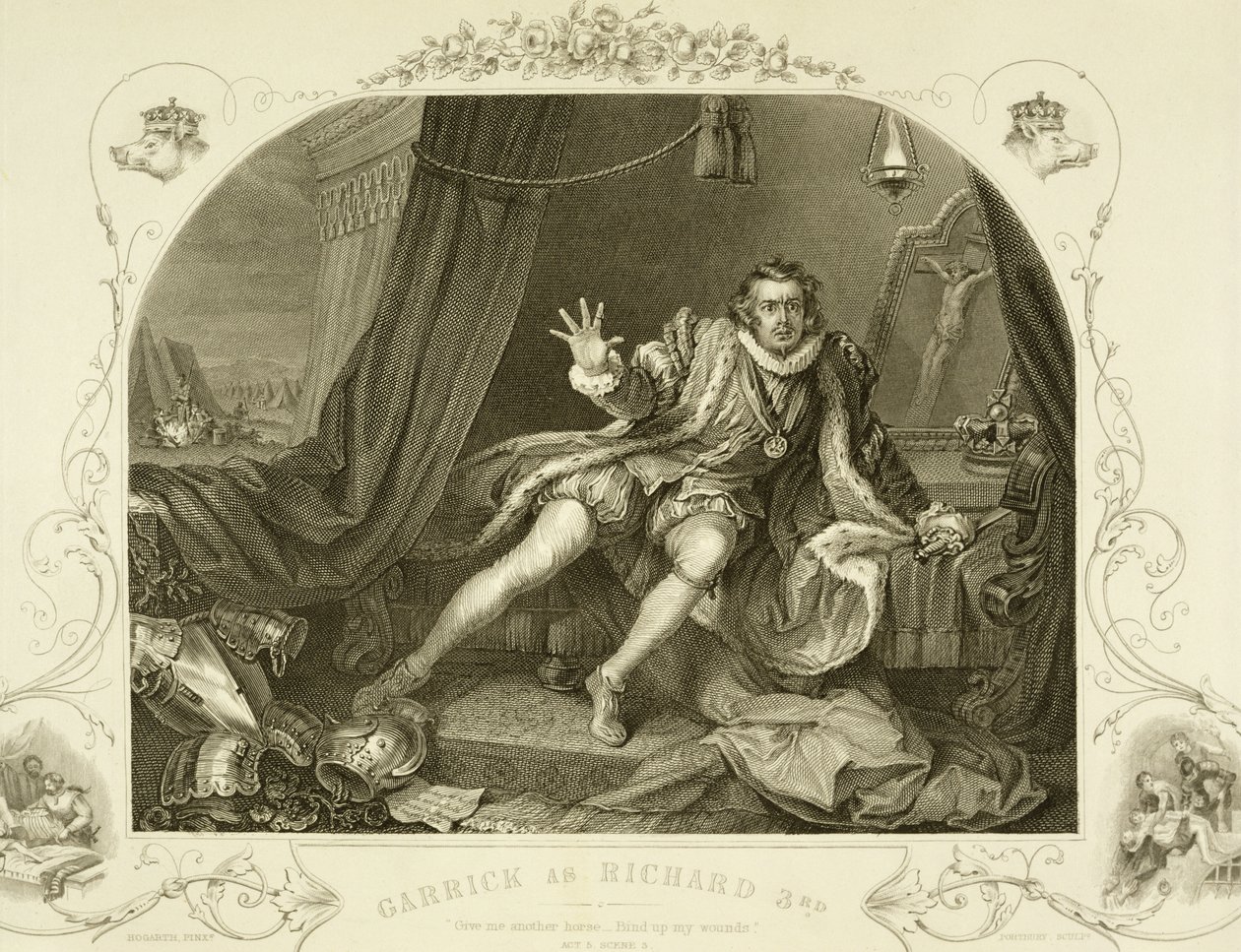 David Garrick (1717-79) jako Ryszard III, Akt V Scena 3, w sztuce Williama Shakespeare