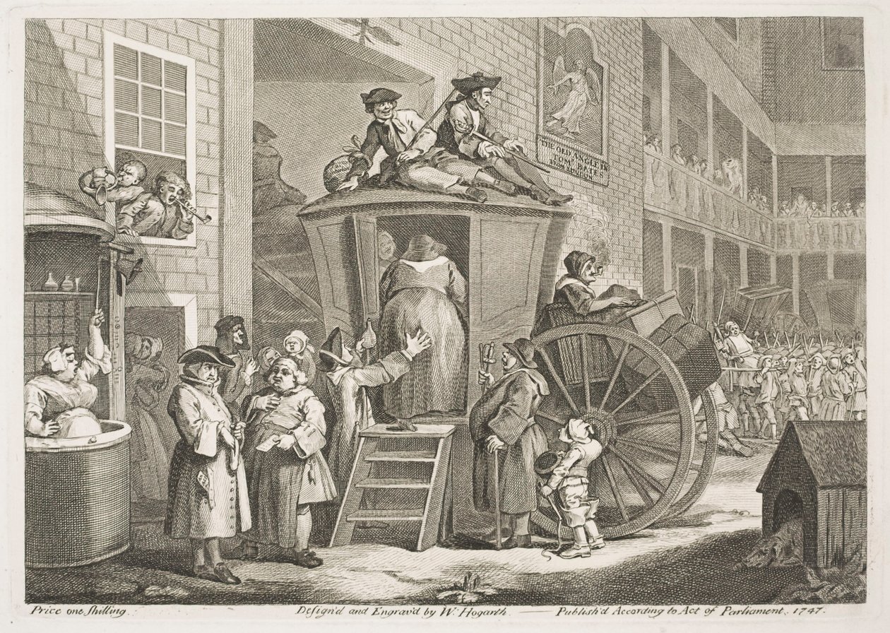 Dyliżans albo dziedziniec gospody na wsi autorstwa William Hogarth
