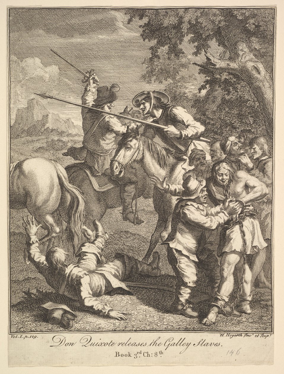 Don Kichot wydaje Galley Slaves Six ilustracje dla Don Kichota, 1756 lub później. autorstwa William Hogarth