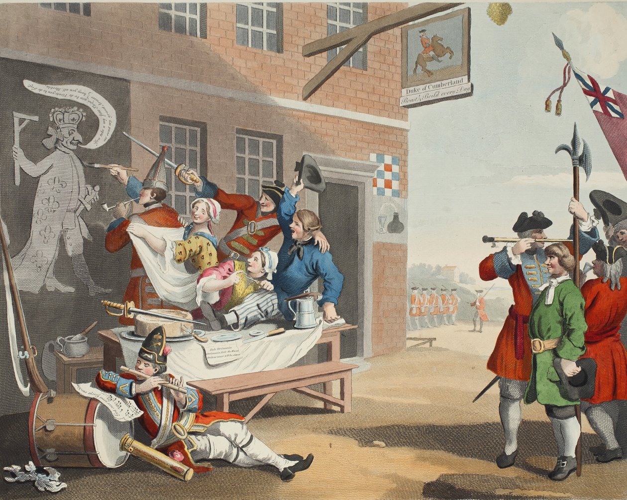 Anglia, ilustracja z „Hogarth Restored: The Whole Works of the sławny William Hogarth, ponownie grawerowany przez Thomasa Cooka”, wyd. 1812 (grawerowanie ręcznie kolorowane) autorstwa William Hogarth