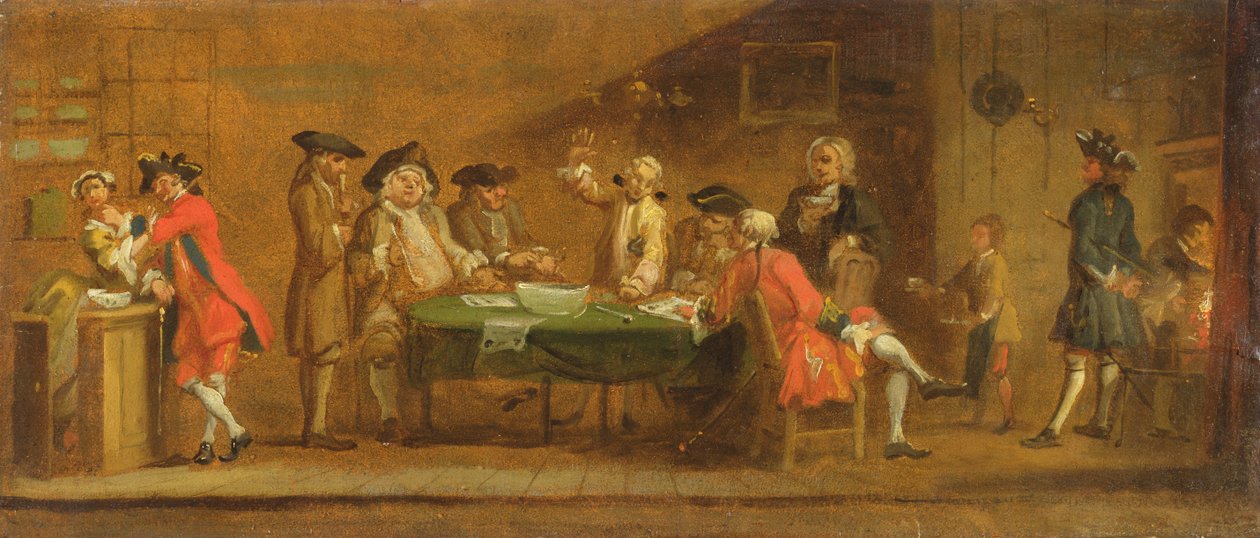 Postacie w tawernie lub kawiarni, lata 1720 autorstwa William Hogarth