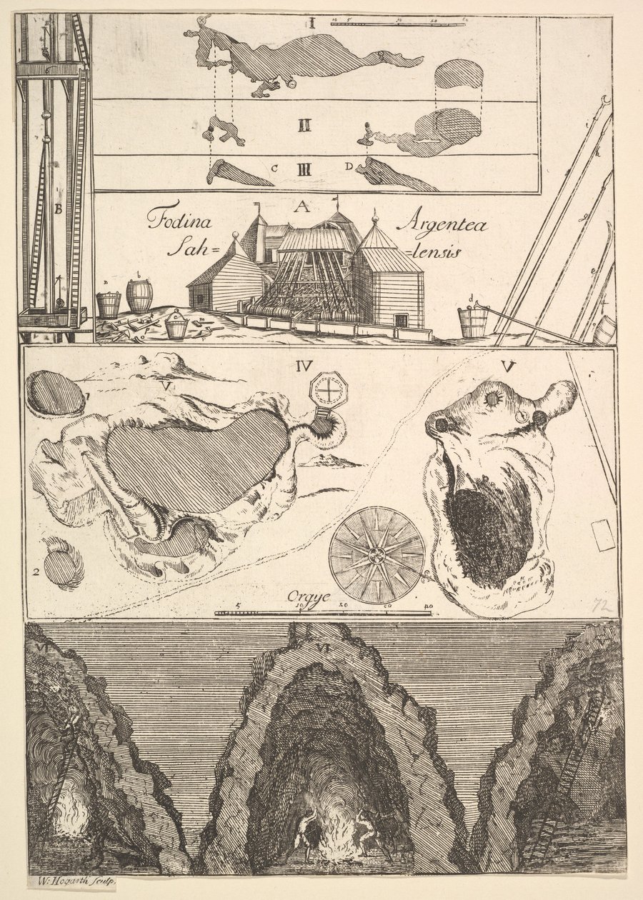 Fodina argentea Sahlensis - Kopalnia srebra w Sala - I z Aubry de La Mottrayes Tra..., 1723-24. autorstwa William Hogarth