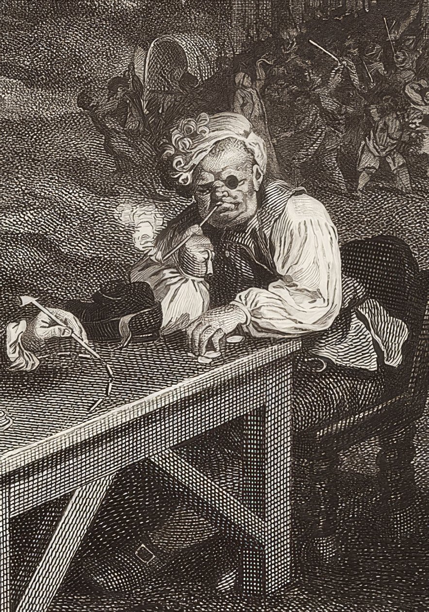 Cztery odbitki z wyborów / Die Parlamentswahlen. Arkusz 2: Canvassing for Votes / Stimmenfang (detal, patrz także zdjęcie nr 51281). 1757 autorstwa William Hogarth