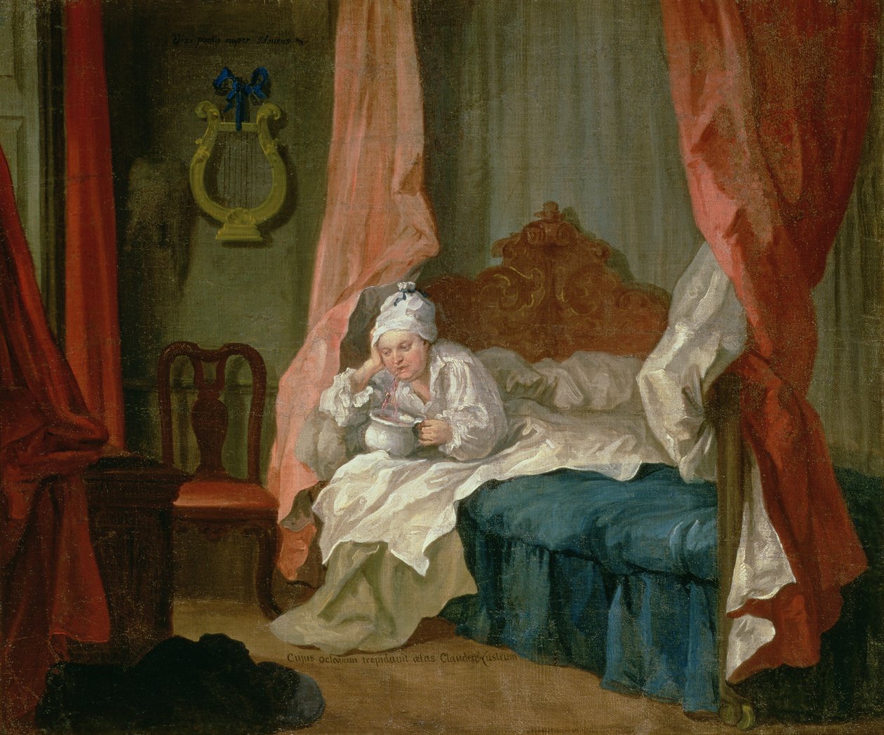 Franciszek Mateusz Schutz w swoim łóżku, ok. 1755-60 autorstwa William Hogarth