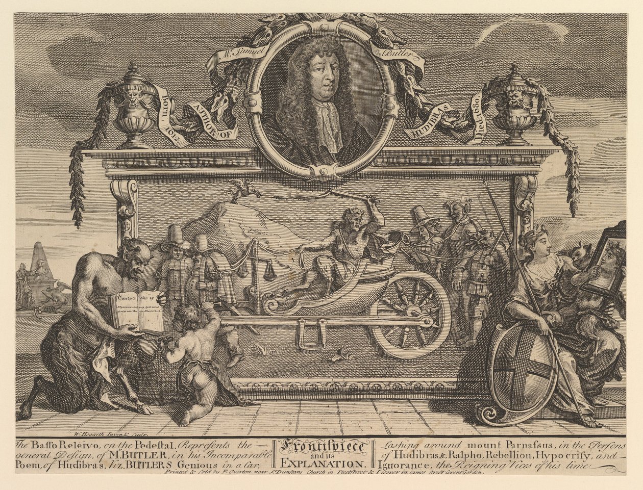 Frontyspis i jego wyjaśnienie: Dwanaście dużych ilustracji dla Samuela Butlera..., luty 1725-26. autorstwa William Hogarth