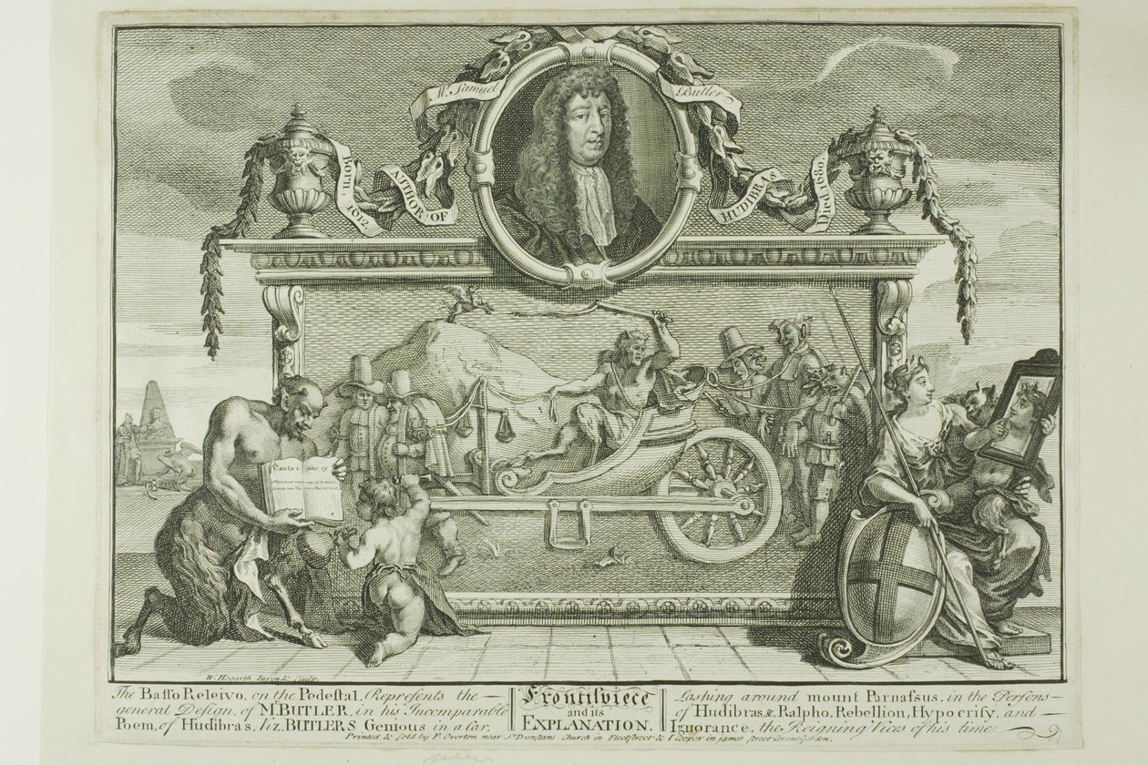 Frontispis, płyta pierwsza z Hudibras autorstwa William Hogarth