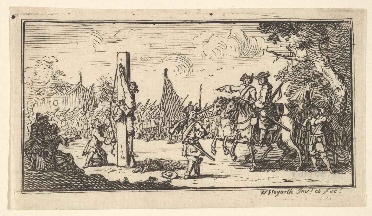 Wiszące na kciuki Współczesne kary wojskowe, po 1725 r. autorstwa William Hogarth
