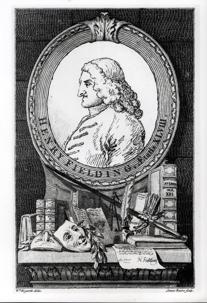 Henry Fielding (1707-54) w wieku czterdziestu ośmiu lat, grawerowany przez Jamesa Basire autorstwa William Hogarth