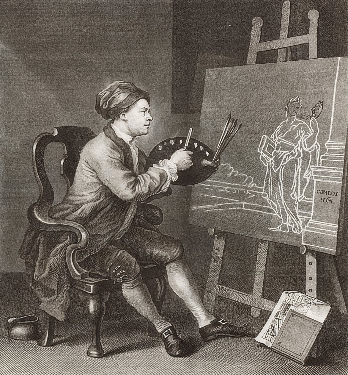 Hogarth Painting the Comic Muse / Hogarth malt die komische Muse. 1764 autorstwa William Hogarth