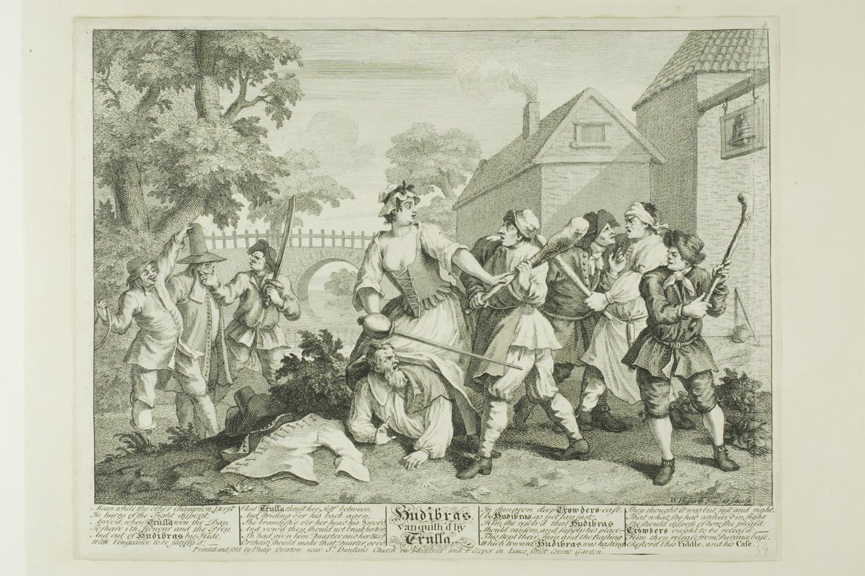 Hudibras pokonany przez Trullę, płyta piąta z Hudibrasa autorstwa William Hogarth