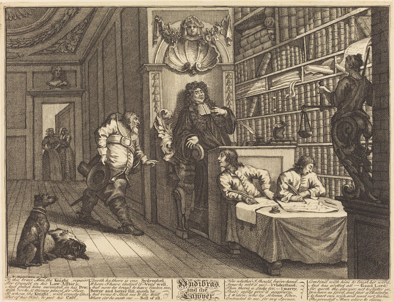 Hudibras i prawnik autorstwa William Hogarth